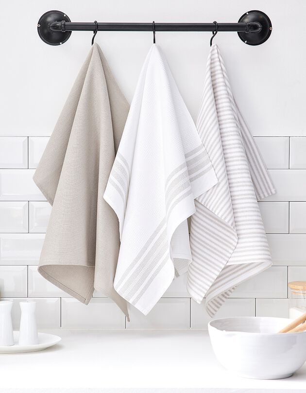 Torchons de cuisine assortis - lot de 3 (beige)