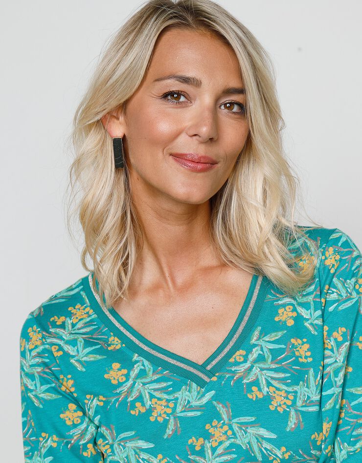 Tee-shirt manches 3/4 imprimé tropical (vert / safran) Tee-shirt manches 3/4 imprimé tropical (vert / safran)