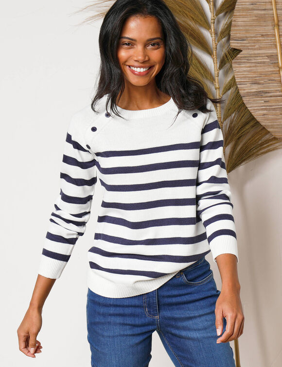 Pull marini&egrave;re manches longues ray&eacute; (&eacute;cru / marine)