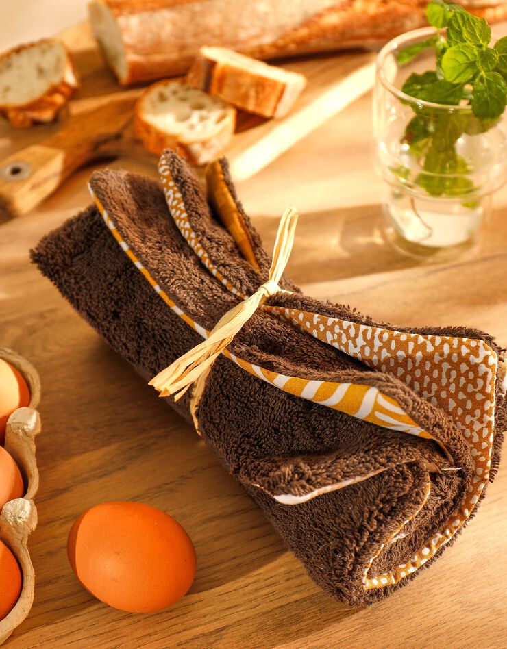 Carré essuie-tout absorbant réutilisable, lot de 4 - collection upcycling (marron/curry) Carré essuie-tout absorbant réutilisable, lot de 4 - collection upcycling (marron/curry)