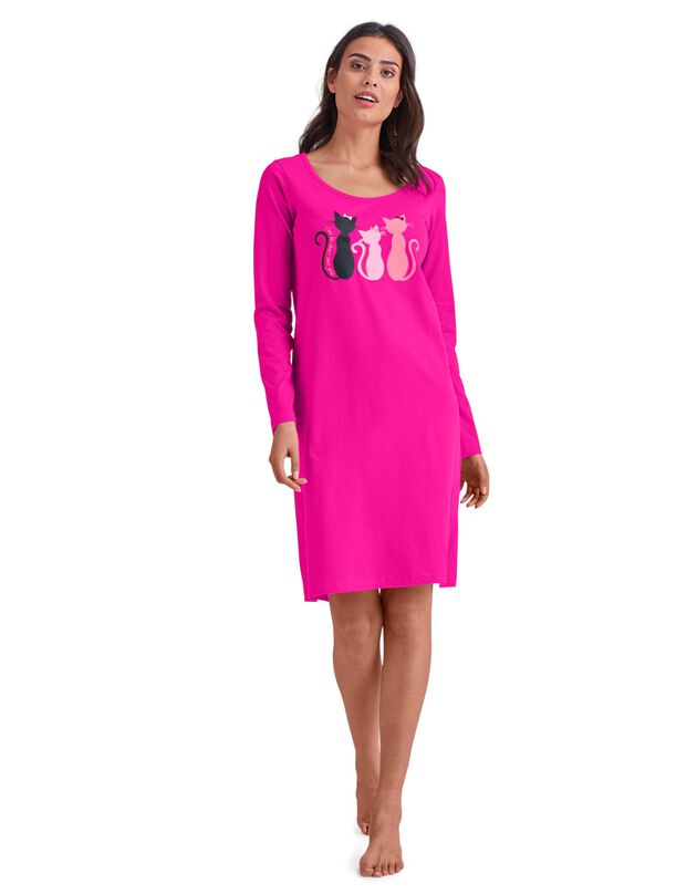 Chemise de nuit manches longues - imprimé chats (fuchsia) Chemise de nuit manches longues - imprimé chats (fuchsia)