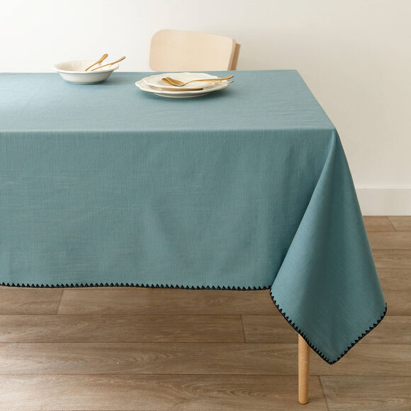 Nappe unie coton finition fantaisie (bleu grisé)