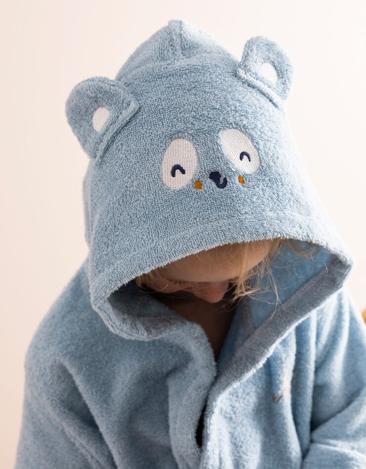 Peignoir de bain enfant panda à capuche éponge coton - 340 g/m² (bleu glacier)