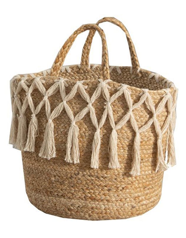 Panier rond jute franges en  macramé (jute)