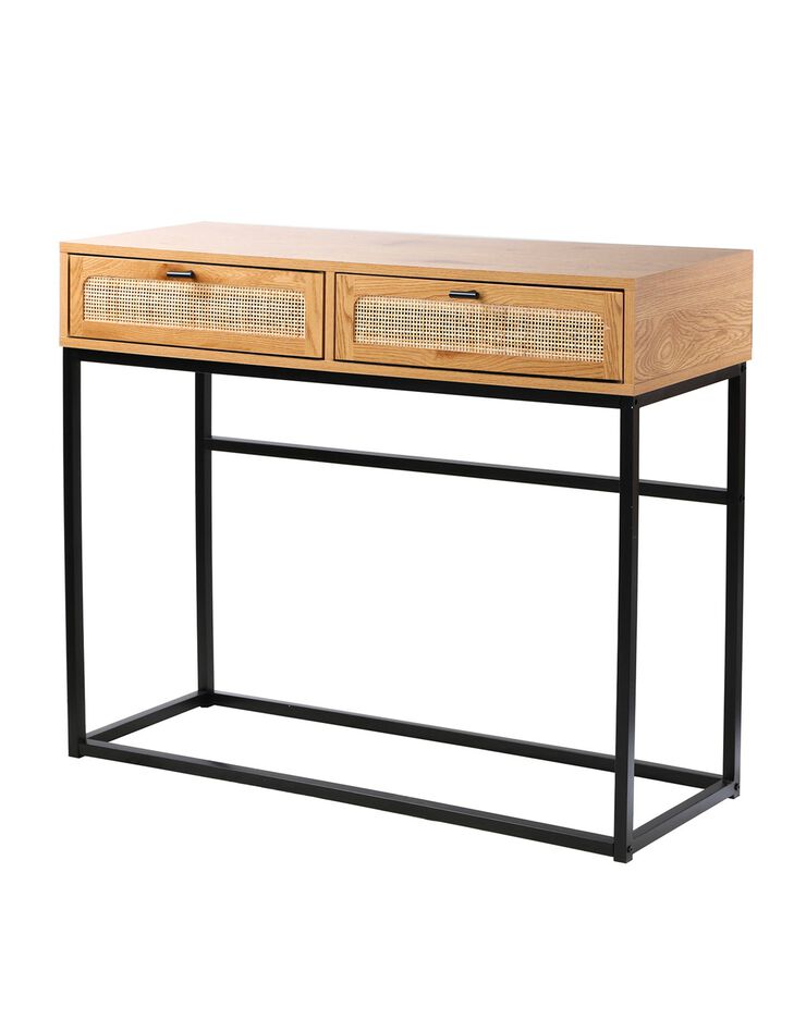 Console WICKOOD 2 tiroirs - bois, métal et cannage (naturel)