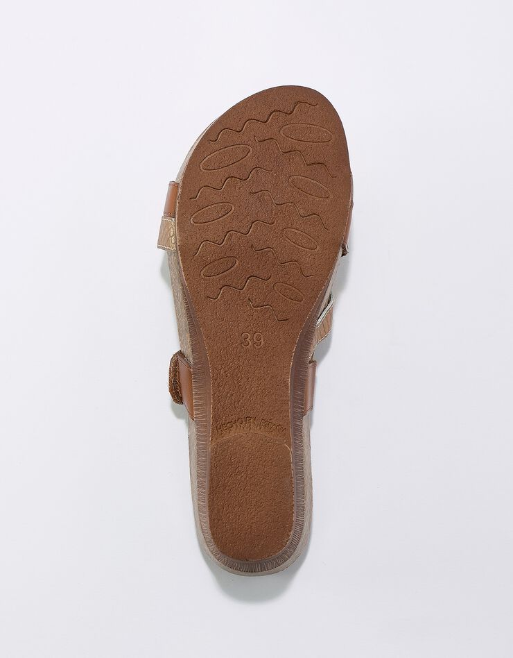 Sandales cuir scratchées compensées effet bois à semelle liège (bronze)