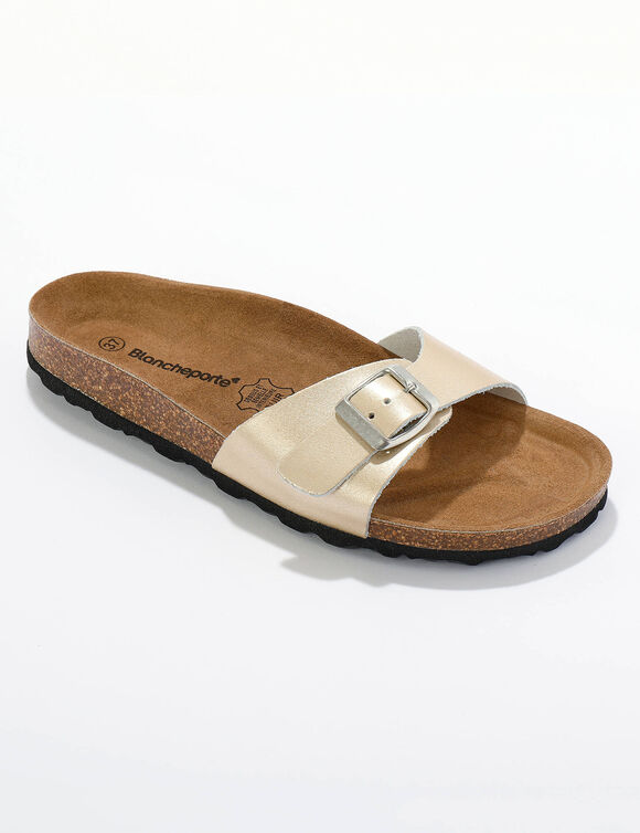 Mules plates cuir &agrave; boucle r&eacute;glable (dor&eacute;)