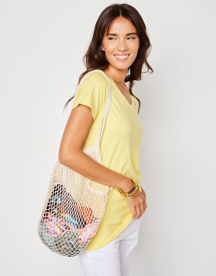 Tee-shirt col V uni manches courtes coton (jaune pâle) Tee-shirt col V uni manches courtes coton (jaune pâle)