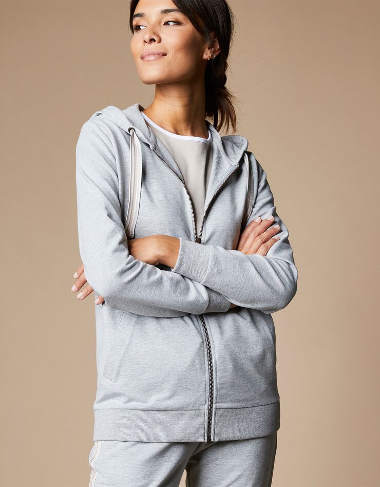 Gilet sweat zippé à capuche molleton léger (gris chiné) Gilet sweat zippé à capuche molleton léger (gris chiné)