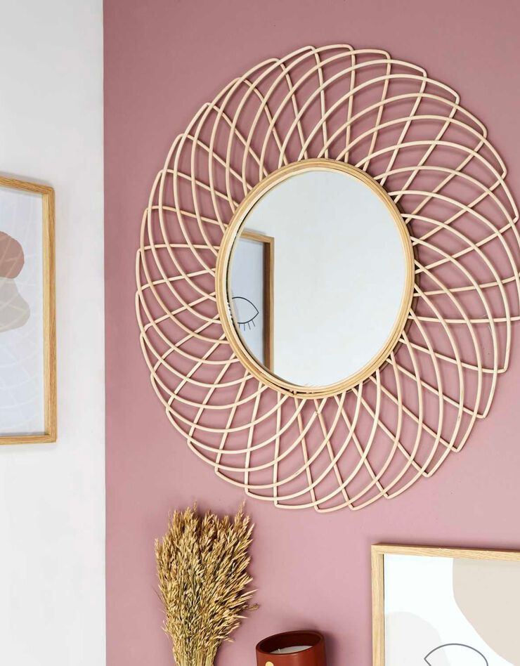 Miroir mural en rotin forme rosace (bois)