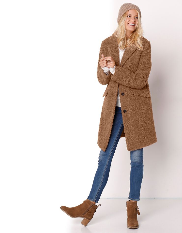 Manteau maille bouclette col tailleur (caramel) Manteau maille bouclette col tailleur (caramel)
