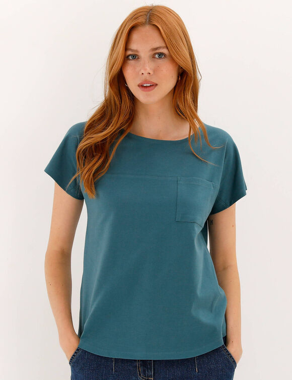 T-shirt imprim&eacute; col rond (c&eacute;ladon fonc&eacute;)