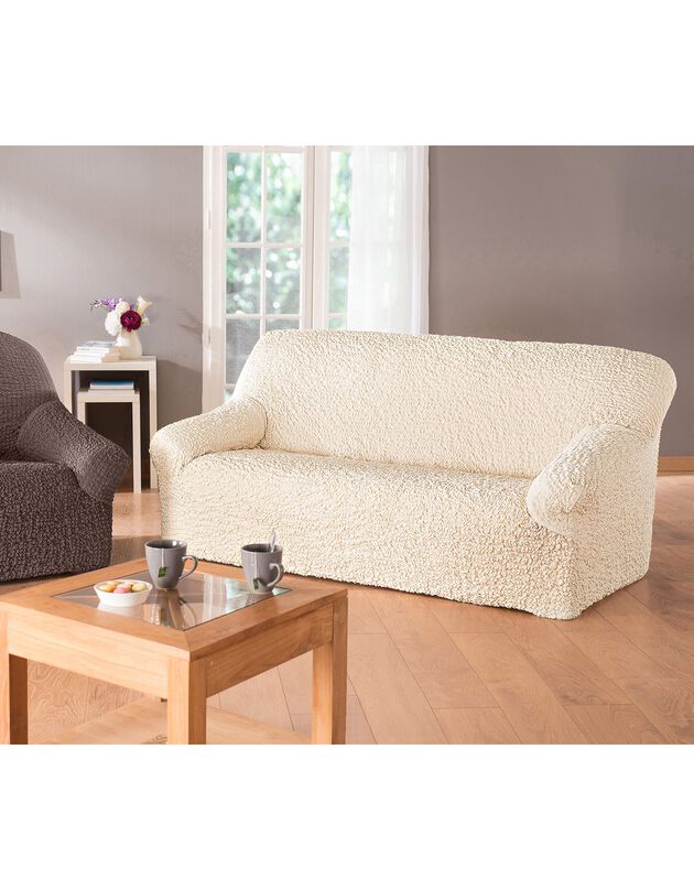 Housse gaufrée bi-extensible canapé fauteuil accoudoirs (naturel)