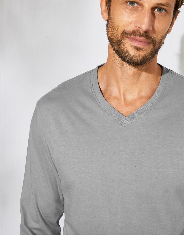 Pyjama uni col V coton - lot de 2 (gris + marine) Pyjama uni col V coton - lot de 2 (gris + marine)