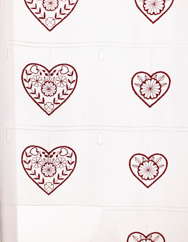 Rideau modulable en hauteur brodé coeurs (blanc / rouge)