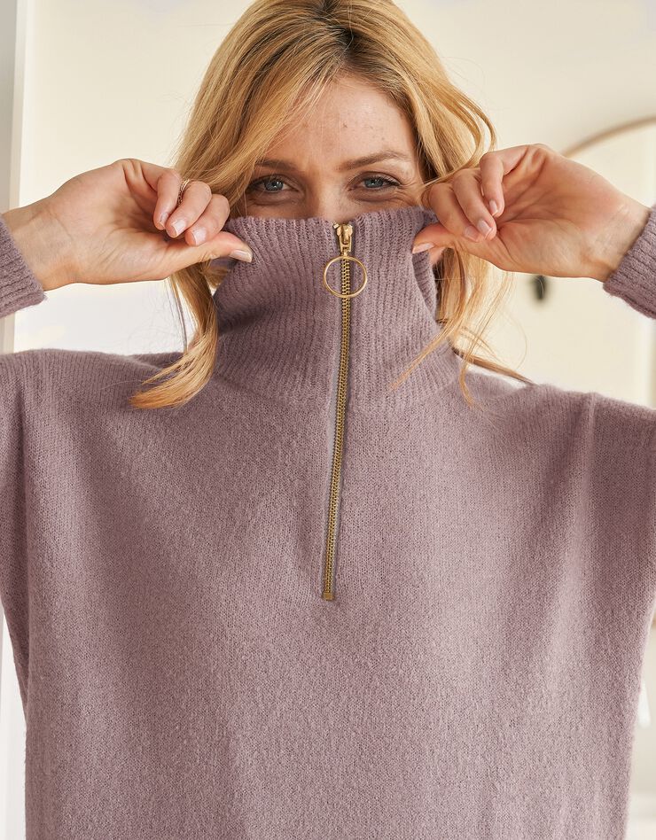 Pull tunique col camionneur zippé (taupe) Pull tunique col camionneur zippé (taupe)