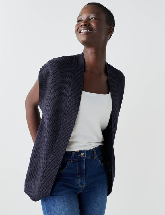 Gilet sans manches, maille fantaisie (marine)