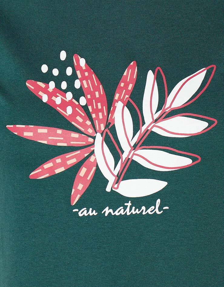 Chemise de nuit courte motif  "Au naturel" manches courtes (vert sapin)