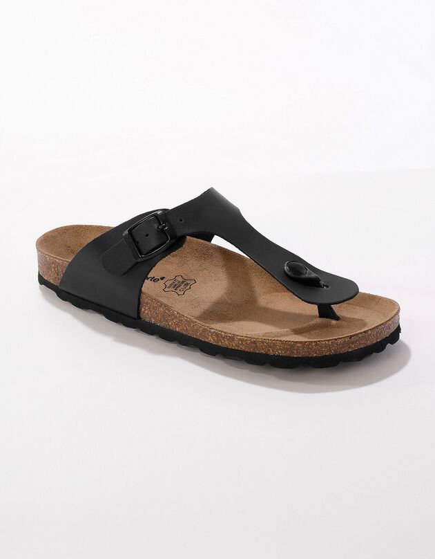 Sandales entredoigts cuir à boucle réglable - noir (noir)