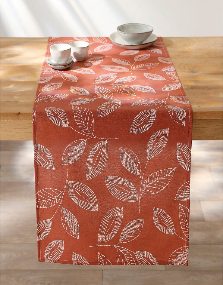 Nappe anti-taches bicolore imprimée feuilles (terracotta) Nappe anti-taches bicolore imprimée feuilles (terracotta)