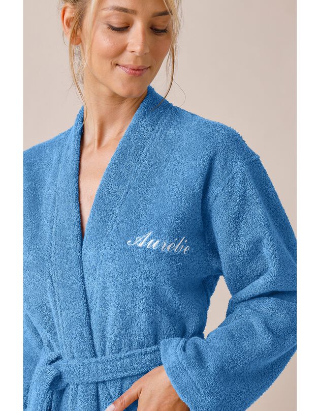 Peignoir mixte adulte uni coton éponge bouclette col kimono personnalisé (bleu jean) Peignoir mixte adulte uni coton éponge bouclette col kimono personnalisé (bleu jean)