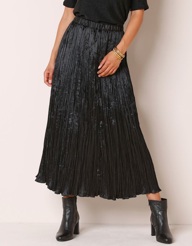 Jupe plissée unie, satin (noir)