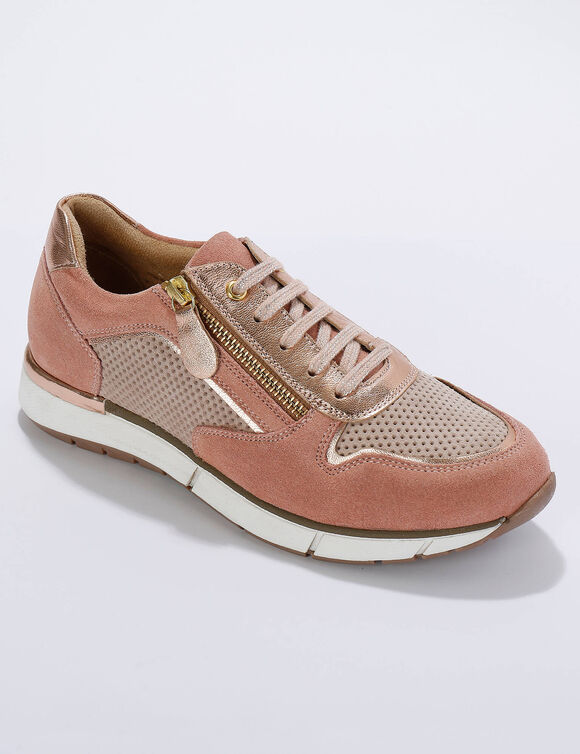 Baskets zippées et à lacets en cuir (blush)