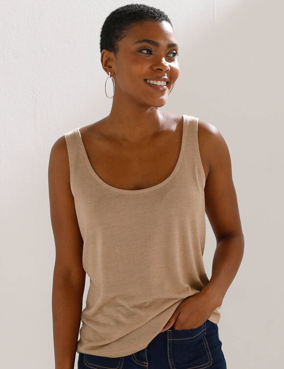 D&eacute;bardeur col rond en lin m&eacute;lang&eacute; (sable)