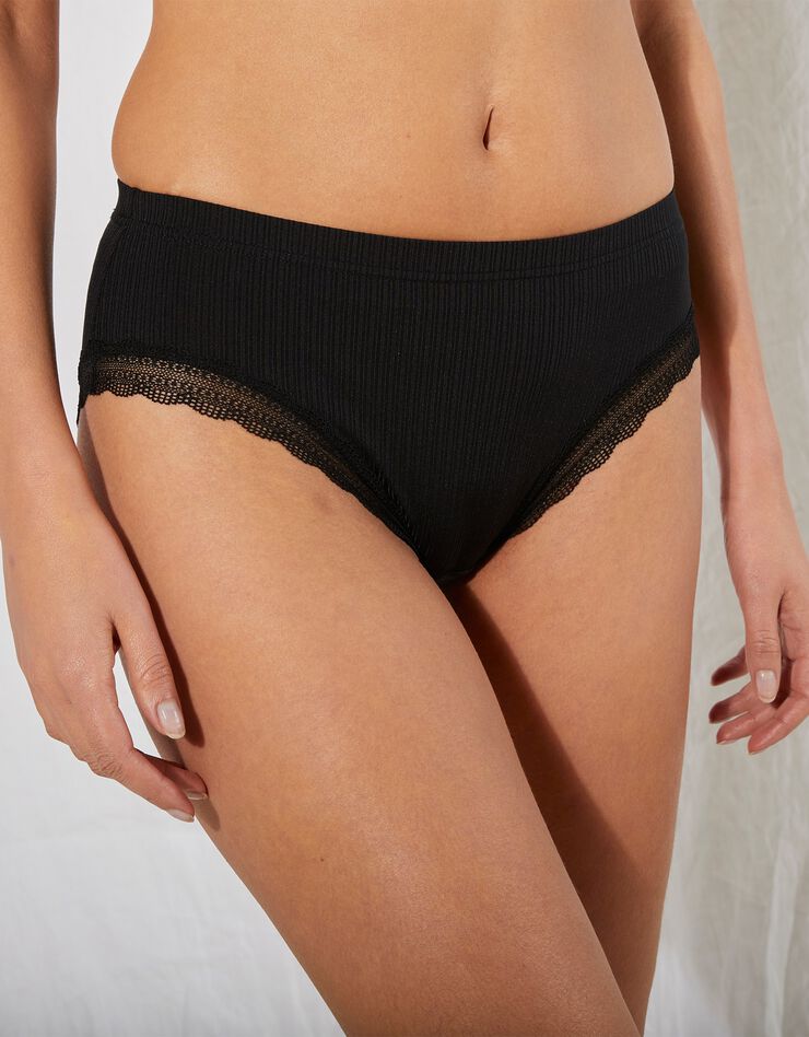 Culotte forme midi maille côtelée et dentelle - Lot de 2 (blanc + noir) Culotte forme midi maille côtelée et dentelle - Lot de 2 (blanc + noir)