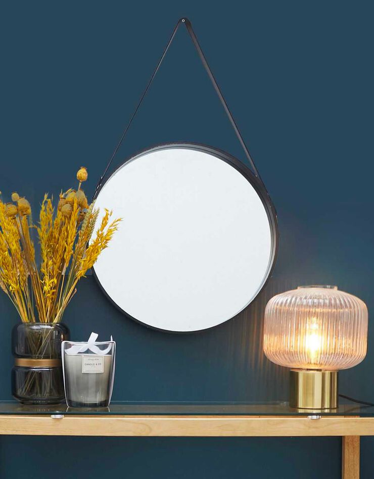 Miroir mural rond type barbier avec anse (noir)
