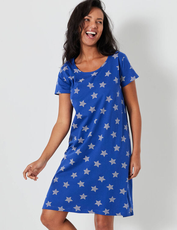Chemise de nuit courte imprimée étoiles (bleu dur)