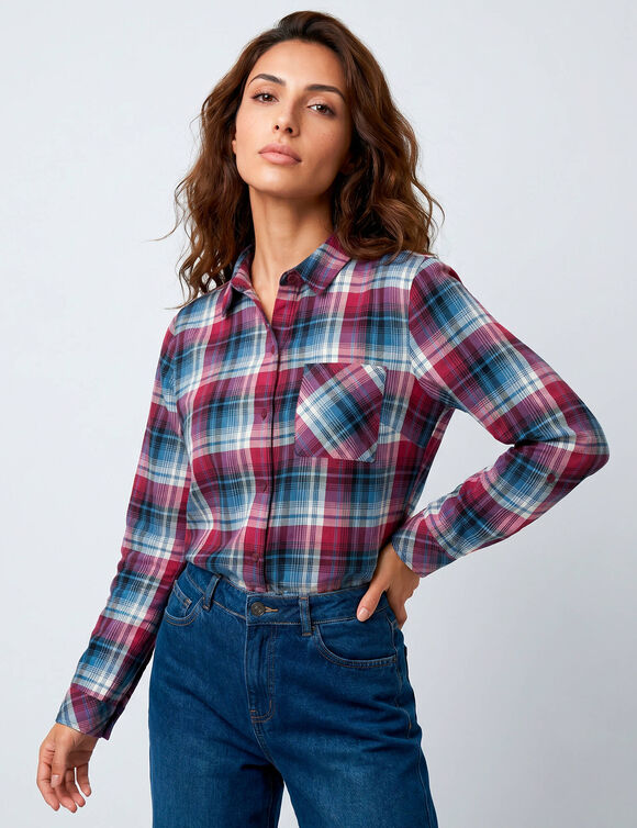 Chemise flanelle &agrave; carreaux (bleu / prune)