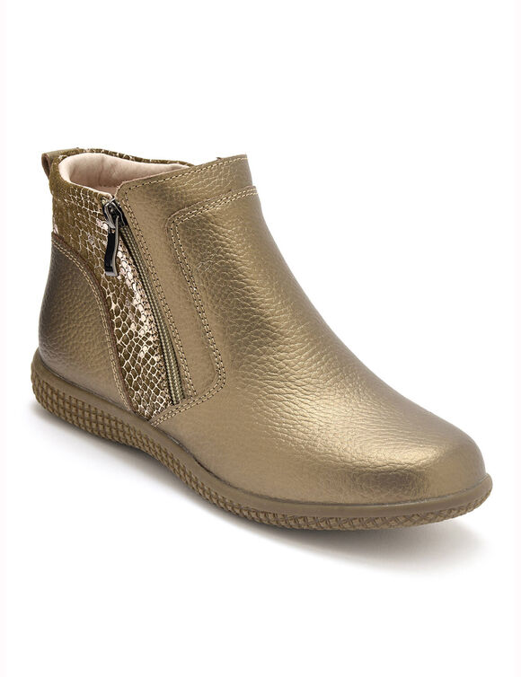 Boots double fermeture zippée, semelle confort amovible (mordoré)