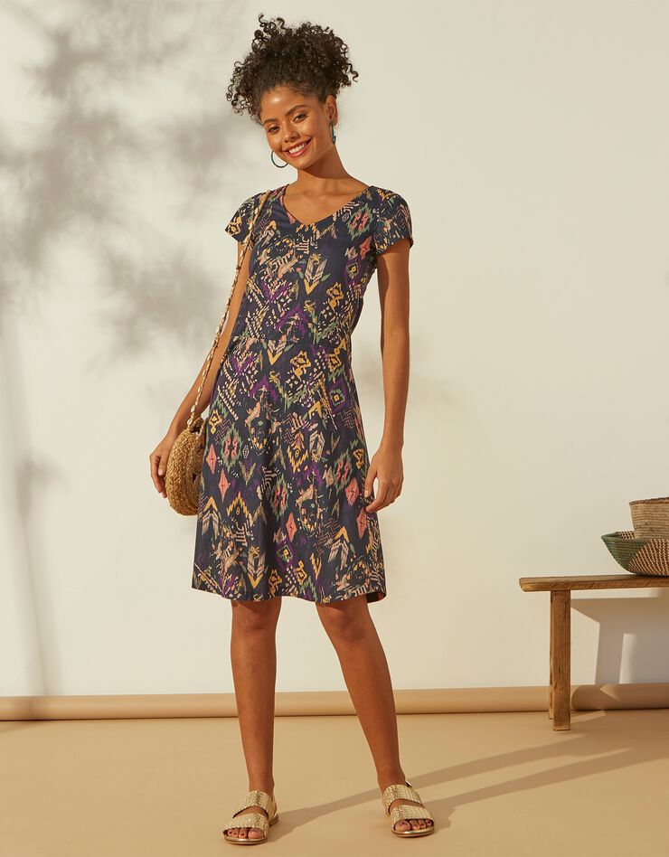 Robe courte imprimée (marine / corail) Robe courte imprimée (marine / corail)