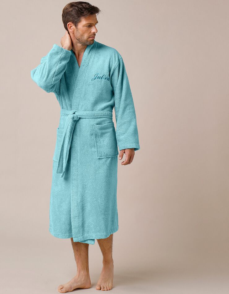 Peignoir mixte adulte uni coton éponge bouclette col kimono personnalisé (vert d'eau) Peignoir mixte adulte uni coton éponge bouclette col kimono personnalisé (vert d'eau)