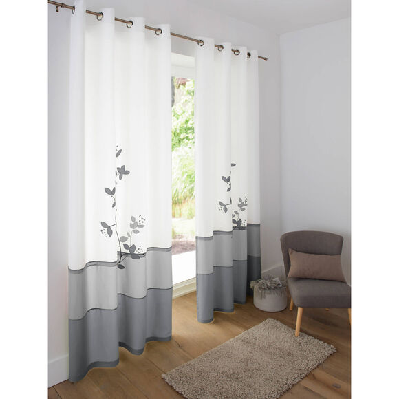 Rideau panneau voile motif orchid&eacute;e finition oeillets (gris)