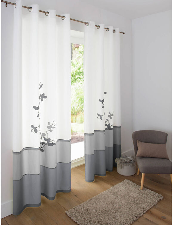 Rideau panneau voile motif orchidée finition oeillets (gris)