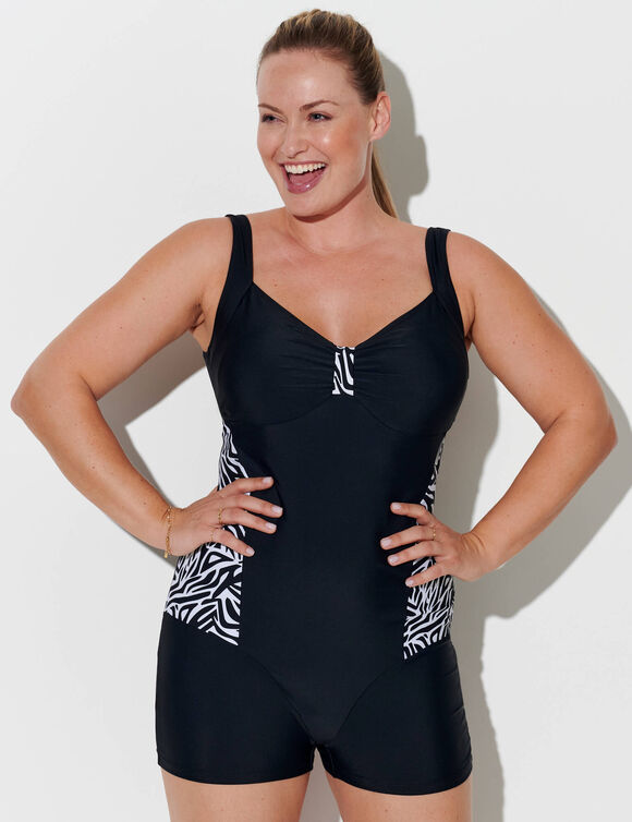 Combishort de bain imprimé zèbre (noir)