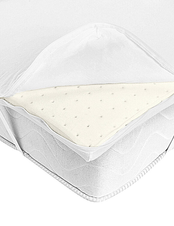 Housse imperméable extensible et élastiquée pour surmatelas (blanc)