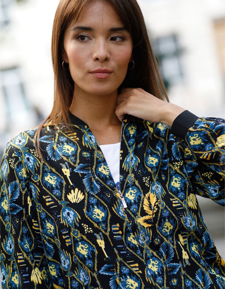 Veste bombers zippée imprimée, crêpe (noir / bleu)