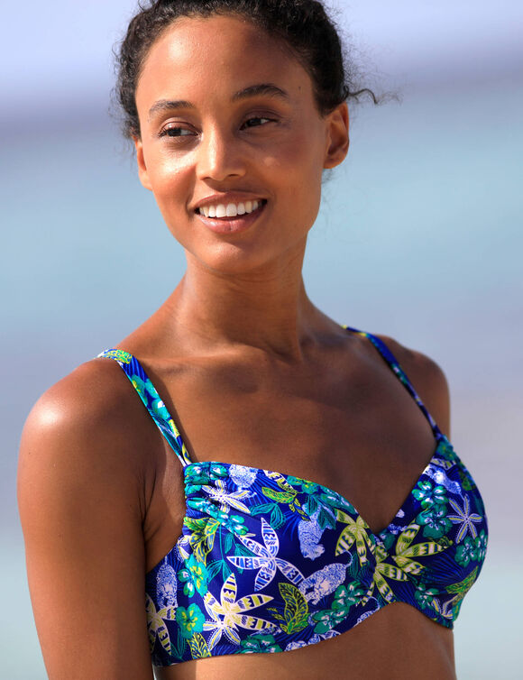 Haut de maillot de bain avec armatures imprimé Naga - forme minimiseur (bleuet / vert)
