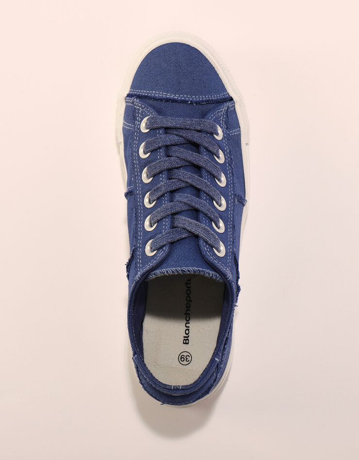 Tennis lacées en toile délavée à surpiqûres (bleu)