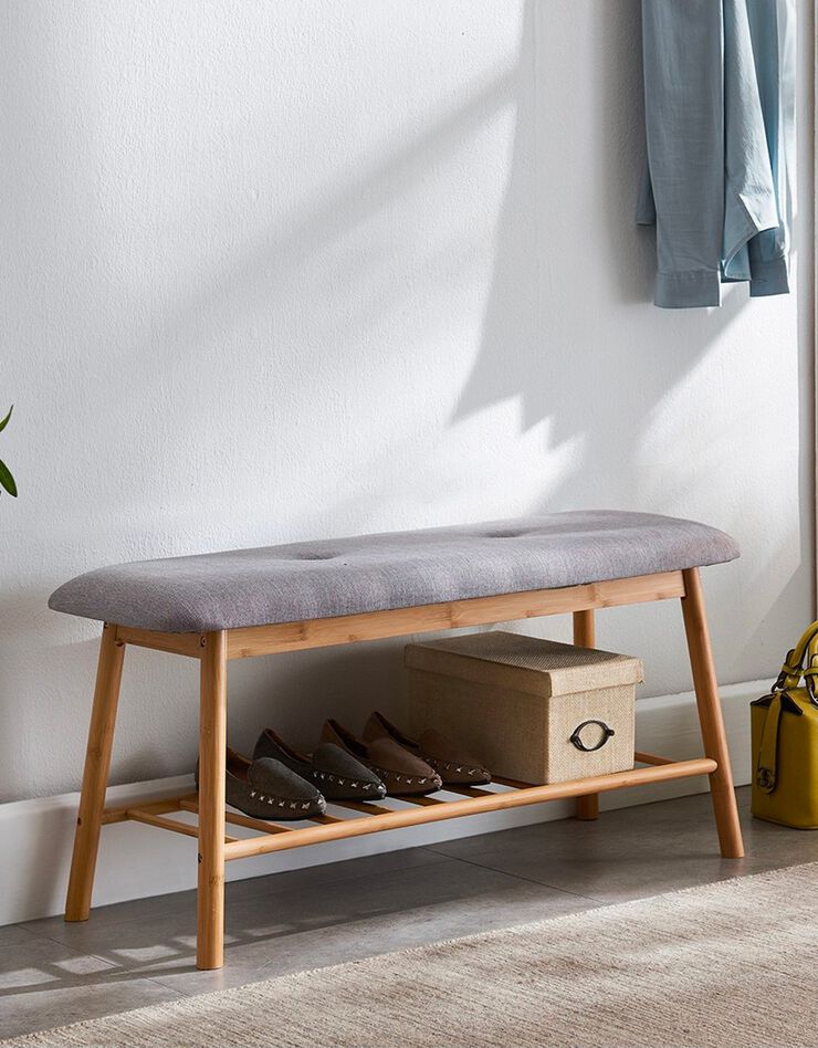 Banc en bambou avec coussin (gris)