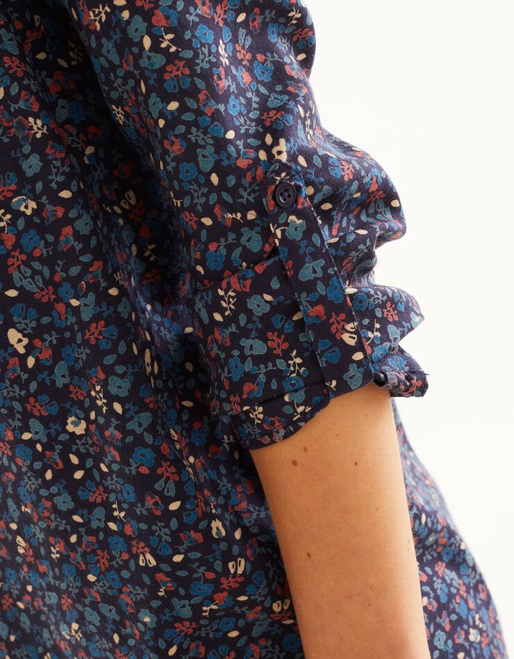 Chemise liquette boutonnée imprimé fleuri, crêpe (marine / bleu) Chemise liquette boutonnée imprimé fleuri, crêpe (marine / bleu)
