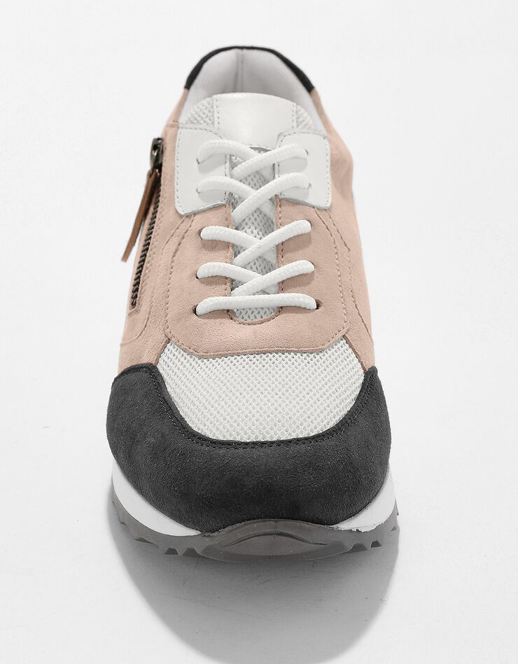 Sneakers style running zippées en cuir multicolore à semelle compensée (gris / doré)