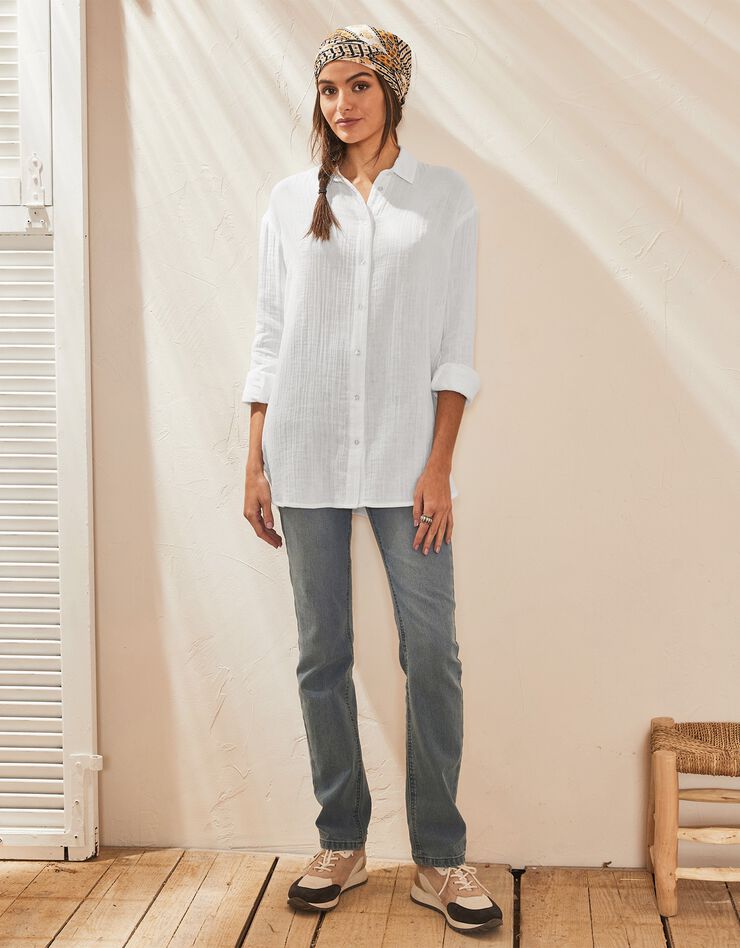 Chemise unie forme liquette gaze de coton (blanc) Chemise unie forme liquette gaze de coton (blanc)
