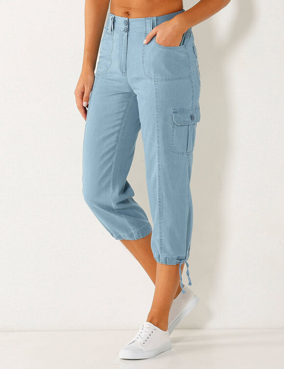 Pantacourt denim ceinture maille (bleached)