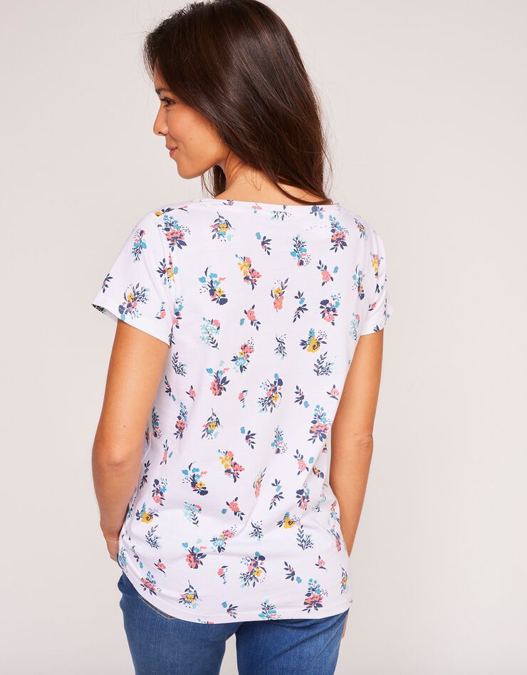 Tee-shirt col rond imprimé fleuri coton (blanc) Tee-shirt col rond imprimé fleuri coton (blanc)
