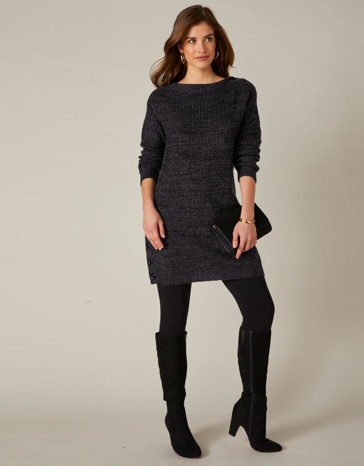 Pull tunique boutonné, toucher mohair (noir) Pull tunique boutonné, toucher mohair (noir)
