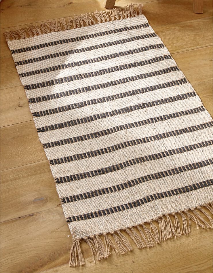Tapis tissé petit format imprimé géométrique - rectangulaire (écru / noir)